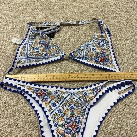 NWT BIKINX Matching Top and Bottom Bikini Set Blue Paisley Print Size Large - Picture 5 of 6